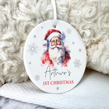 Traditional Santa Any Message Ceramic Disc Hanging Decoration + Gift Box
