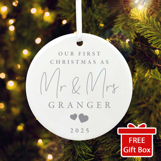 Our First Christmas Married Ceramic Disc Hanging Decoration + Gift Box