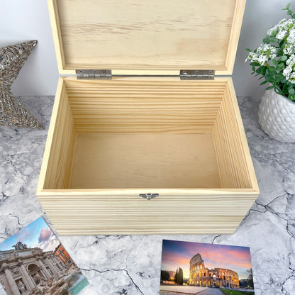 Personalised Couples Names Pine Photo Keepsake Memory Box - 5 Sizes