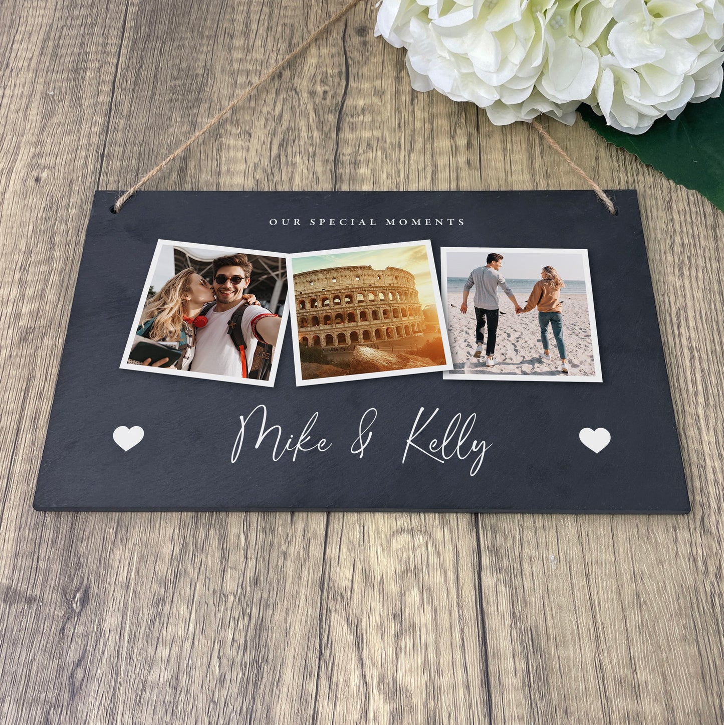 Personalised Couples Photo Slate Hanging Sign 25 x 15cm