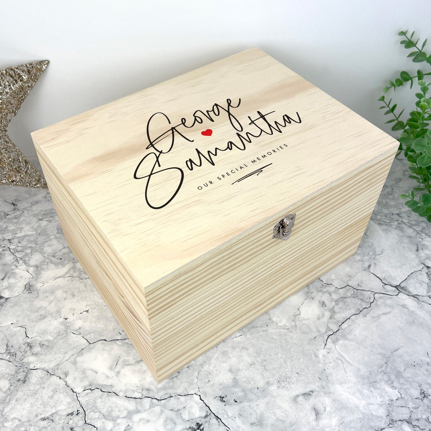 Personalised Couples Names Pine Keepsake Memory Box - 5 Sizes