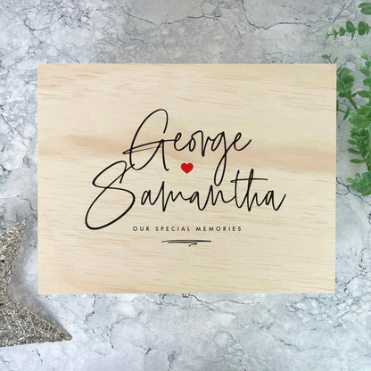 Personalised Couples Names Pine Keepsake Memory Box - 5 Sizes