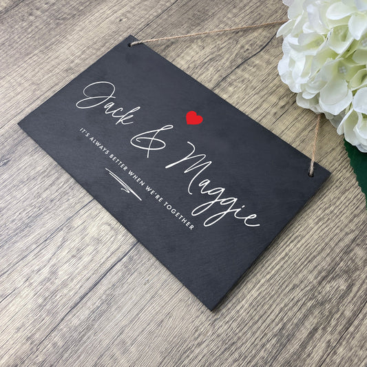 Personalised Couples Names Slate Hanging Sign 25 x 15cm