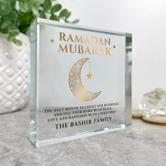 Personalised Ramadan Mubarak Crescent Crystal Token