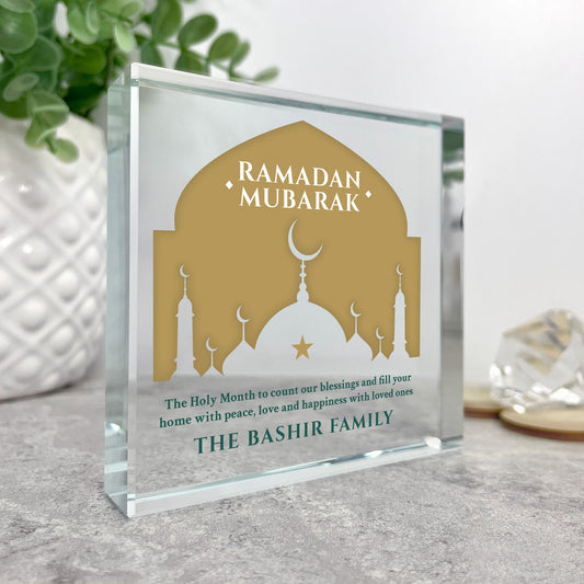 Personalised Ramadan Mubarak Mosque Silhouette Crystal Token