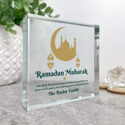 Personalised Ramadan Mubarak Crescent & Lanterns Crystal Token
