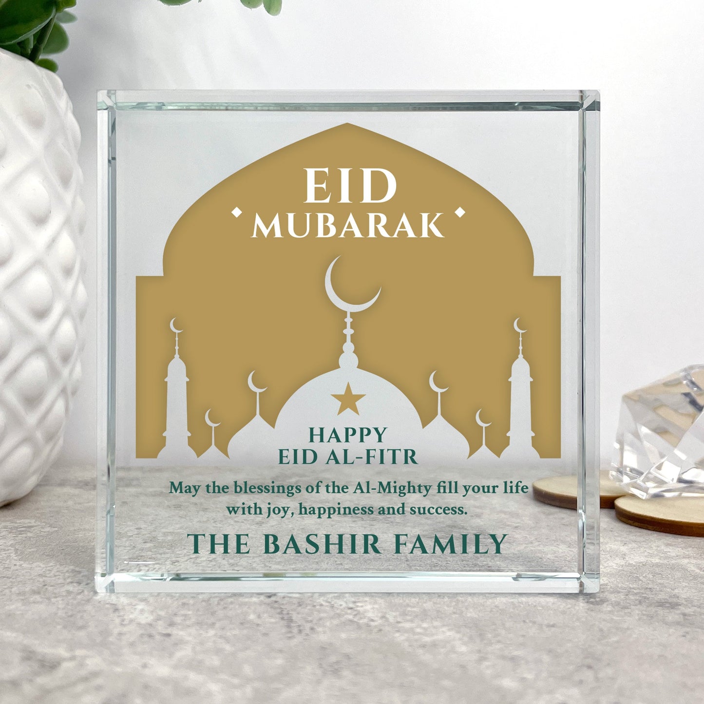 Personalised Eid al-Fitr Mosque Silhouette Crystal Token