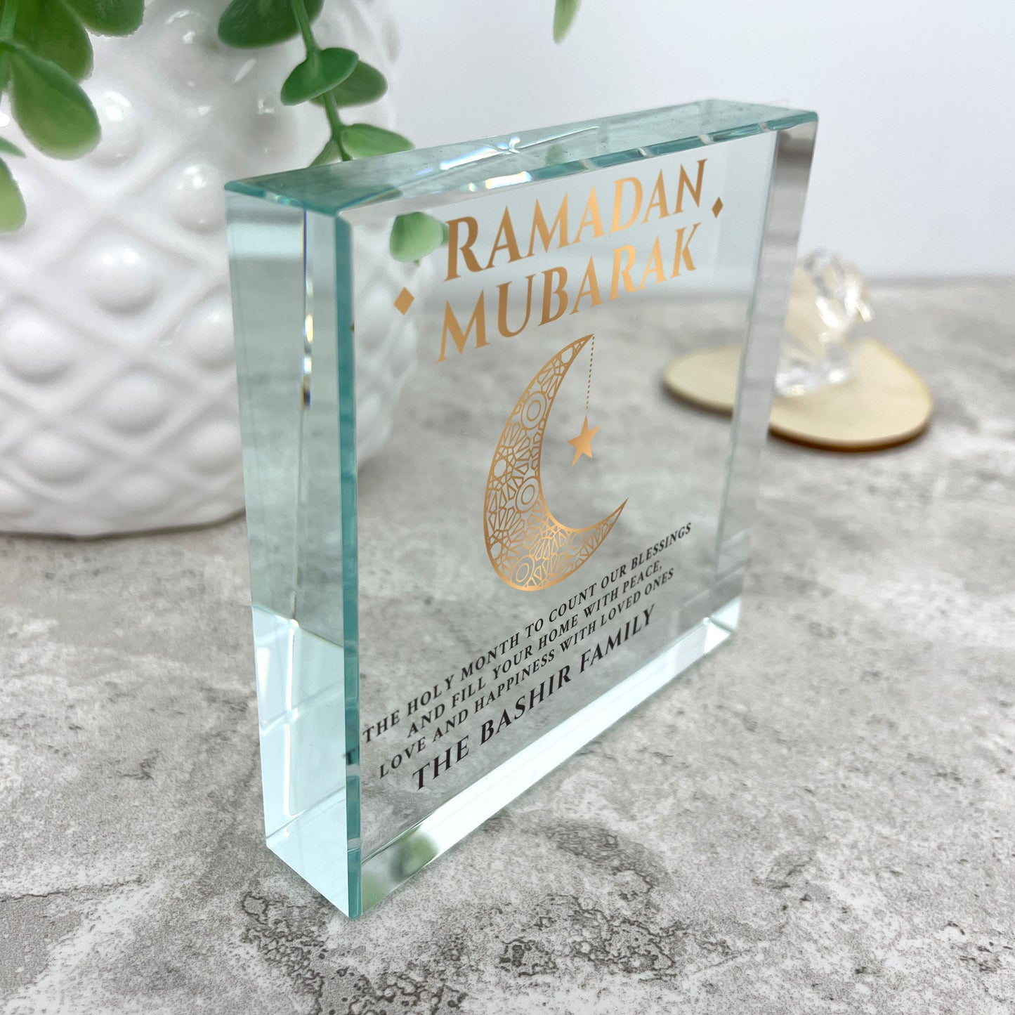 Personalised Ramadan Mubarak Crescent Crystal Token
