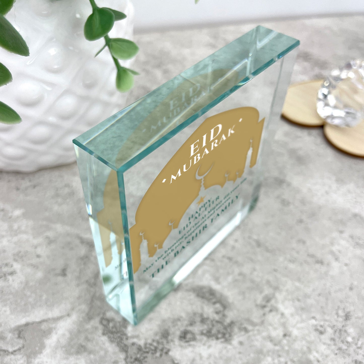 Personalised Eid al-Fitr Mosque Silhouette Crystal Token