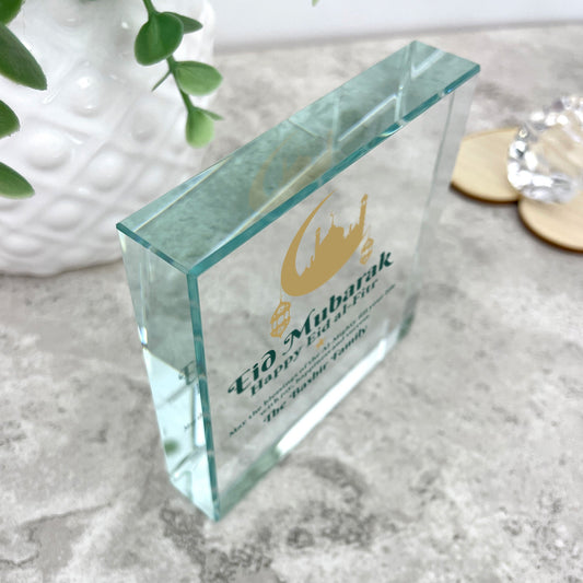 Personalised Eid al-Fitr Crescent & Lanterns Crystal Token