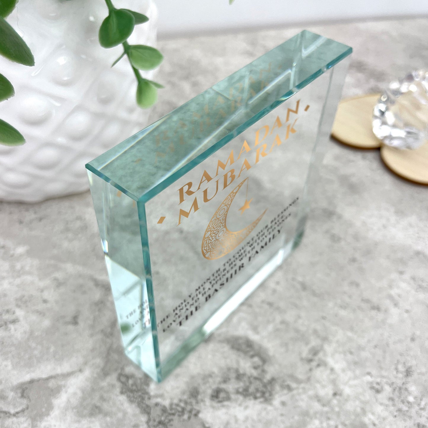 Personalised Ramadan Mubarak Crescent Crystal Token