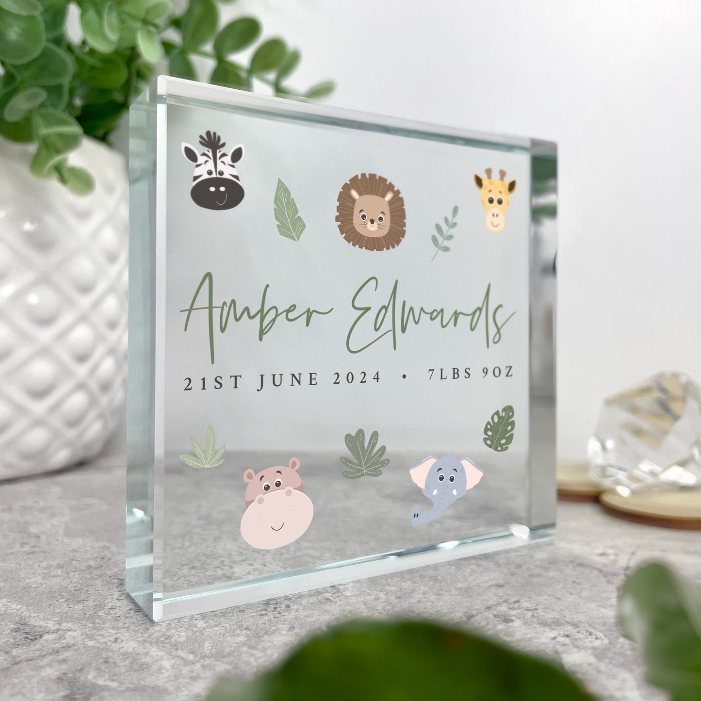 Personalised Jungle New Baby Crystal Token