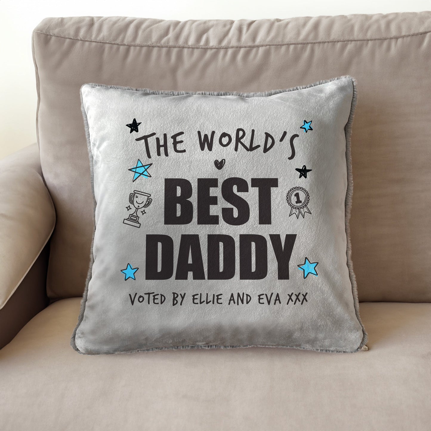 Personalised The World's Best Dad Faux Fur Cuddle Cushion