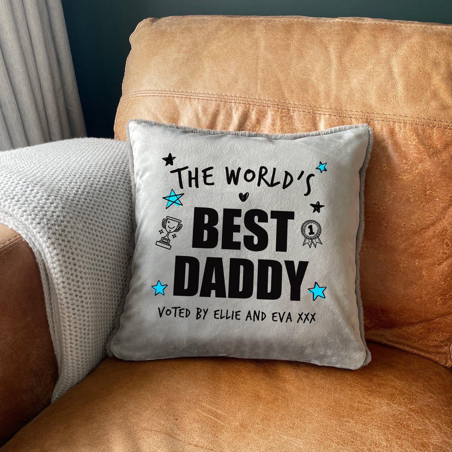 Personalised The World's Best Dad Faux Fur Cuddle Cushion