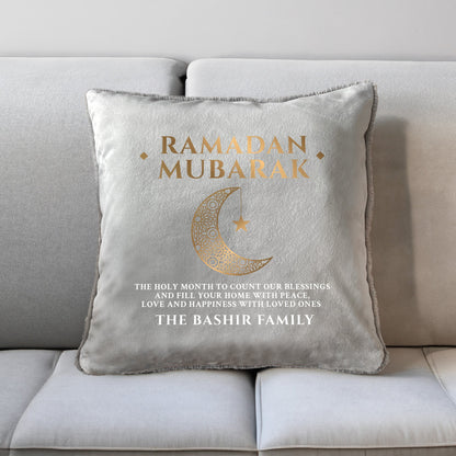 Personalised Ramadan Mubarak Crescent Faux Fur Cuddle Cushion