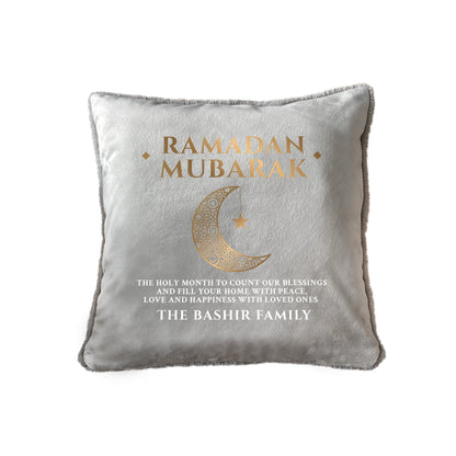 Personalised Ramadan Mubarak Crescent Faux Fur Cuddle Cushion