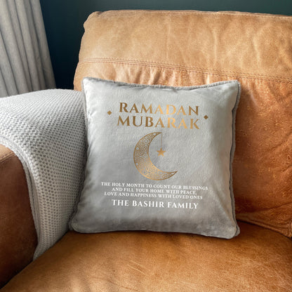 Personalised Ramadan Mubarak Crescent Faux Fur Cuddle Cushion