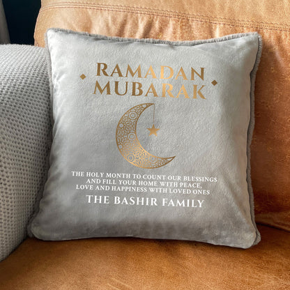 Personalised Ramadan Mubarak Crescent Faux Fur Cuddle Cushion
