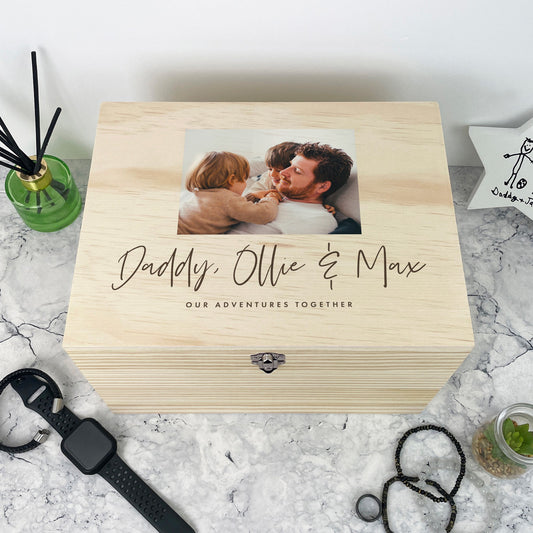 Personalised Our Adventures Together Pine Photo Memory Box - 5 Sizes