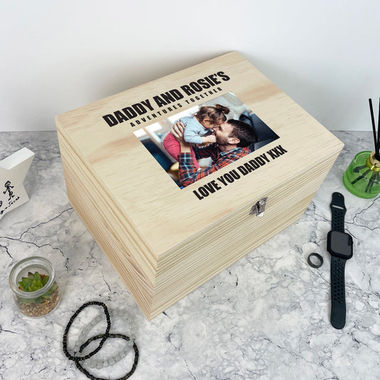 Personalised Bold Custom Text Pine Photo Memory Box - 5 Sizes