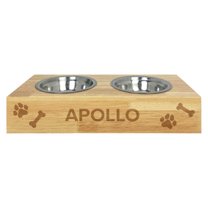 Personalised Wooden Raised Double Dog Bowl