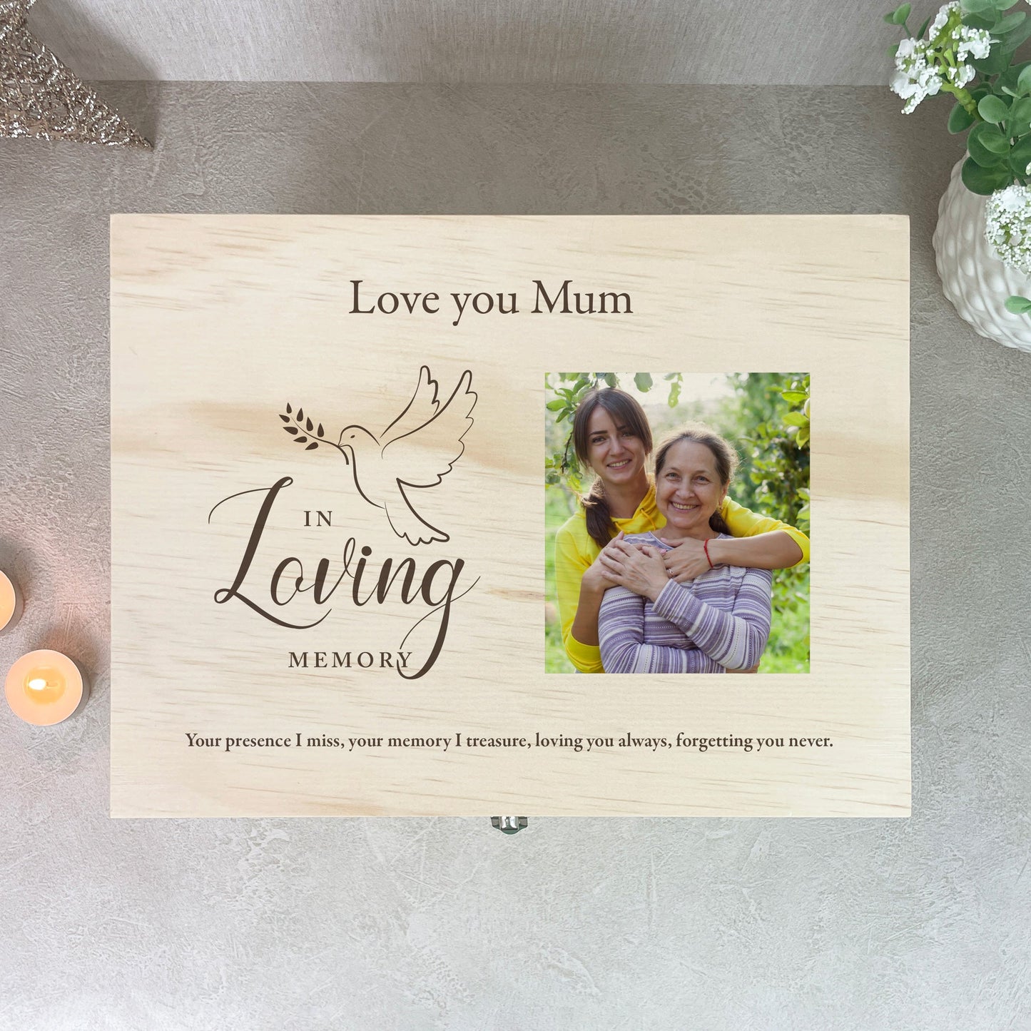 Personalised In Loving Memory Dove Photo Keepsake Box - 5 Sizes