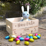 Personalised Easter Crate with Engraved Design Solid Wood Easter Egg Hunt Box