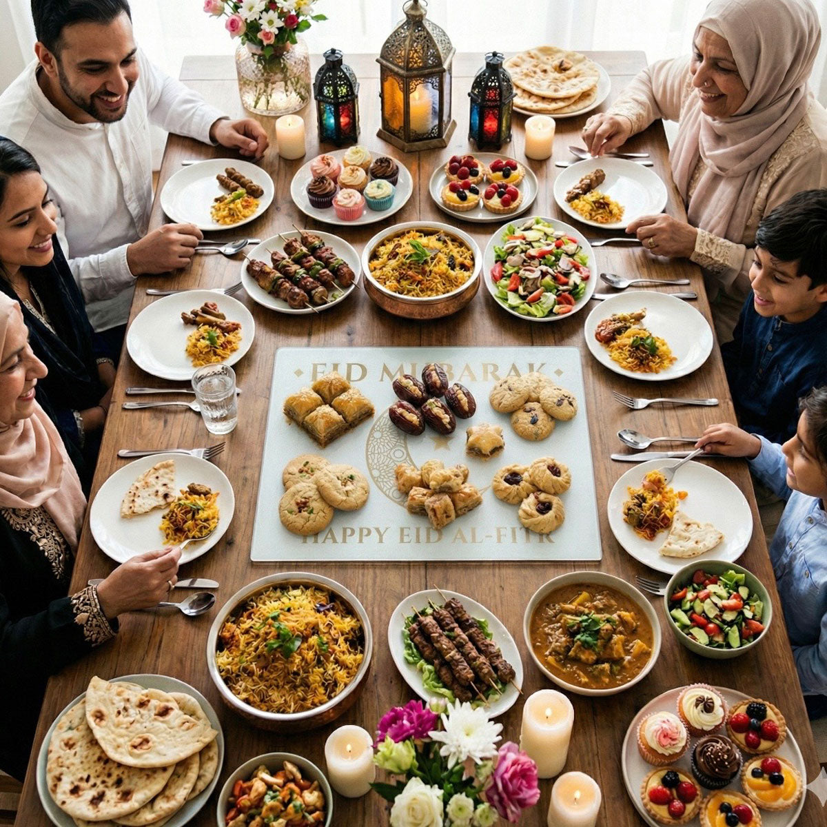 Eid Mubarak Large Glass Serving Board