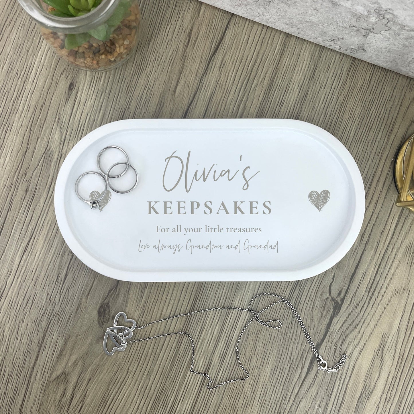 Personalised Script Text & Hearts Trinket Tray