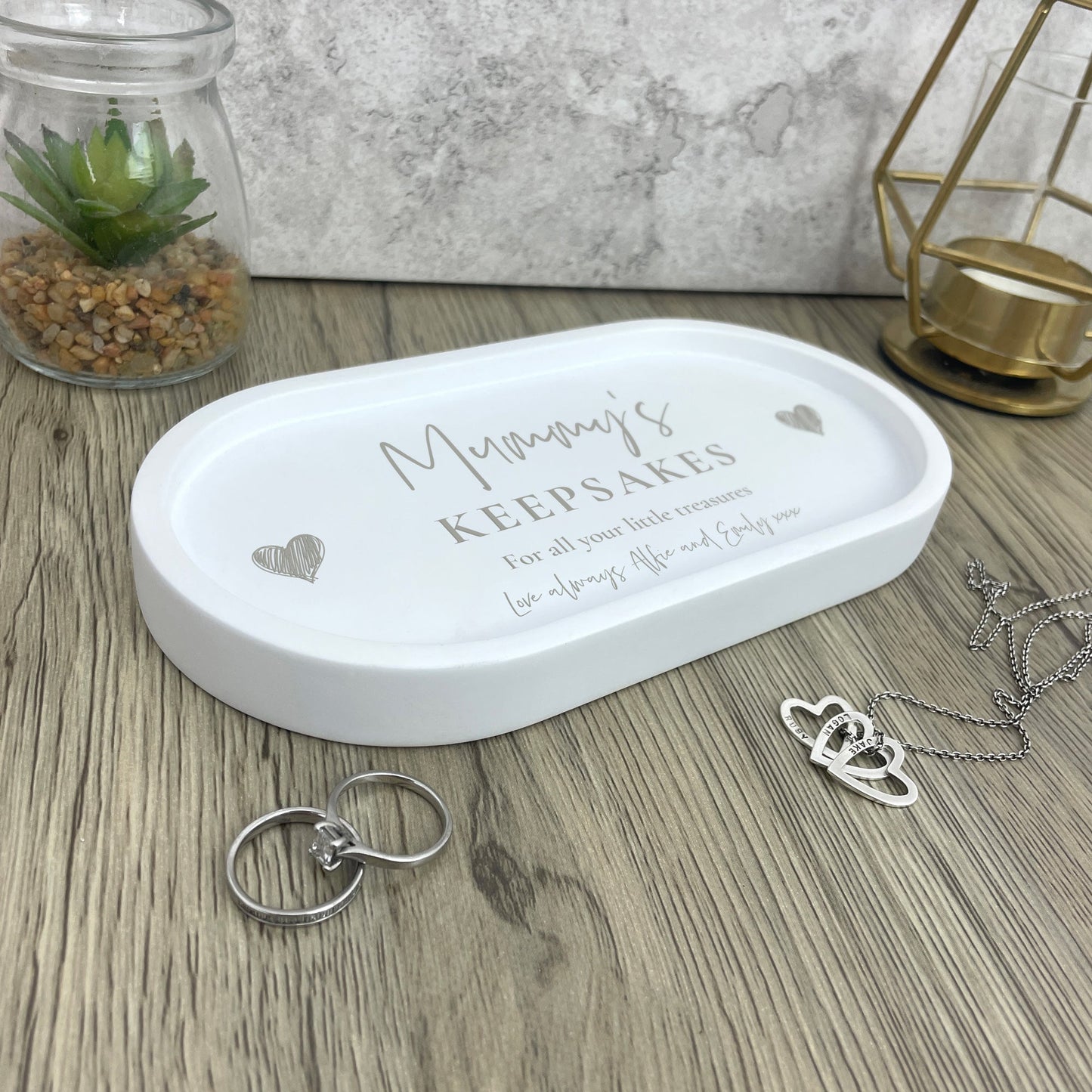 Personalised Script Text & Hearts Trinket Tray