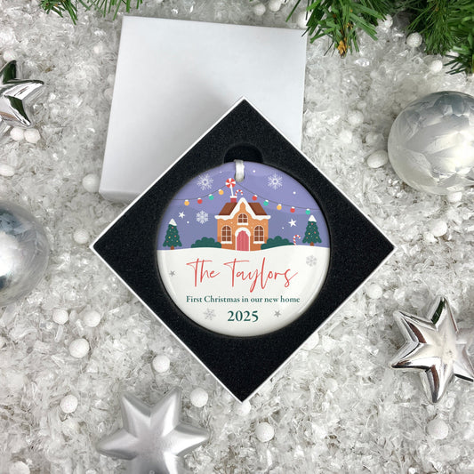 First Christmas New Home Ceramic Disc Hanging Decoration + Gift Box