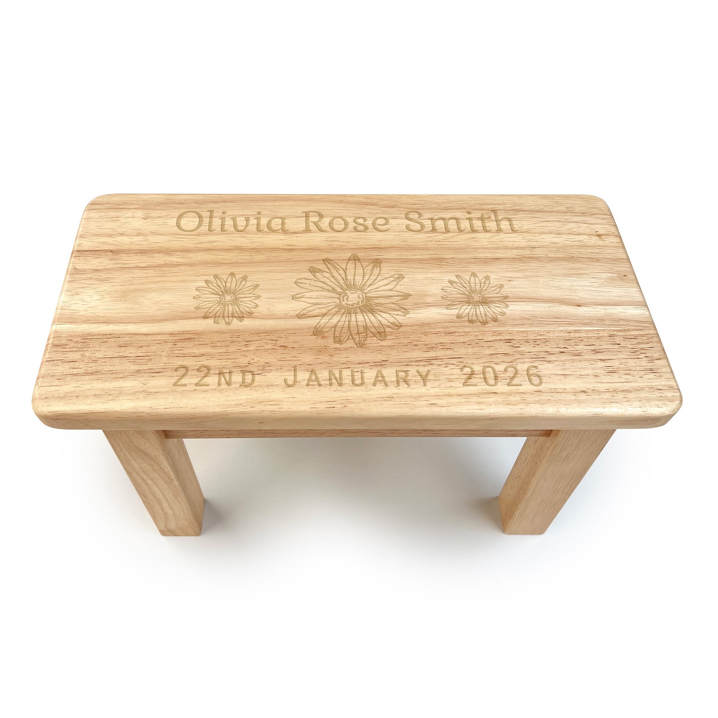 Personalised Rectangular Engraved Wooden Child’s Stool – Choose Your Icon