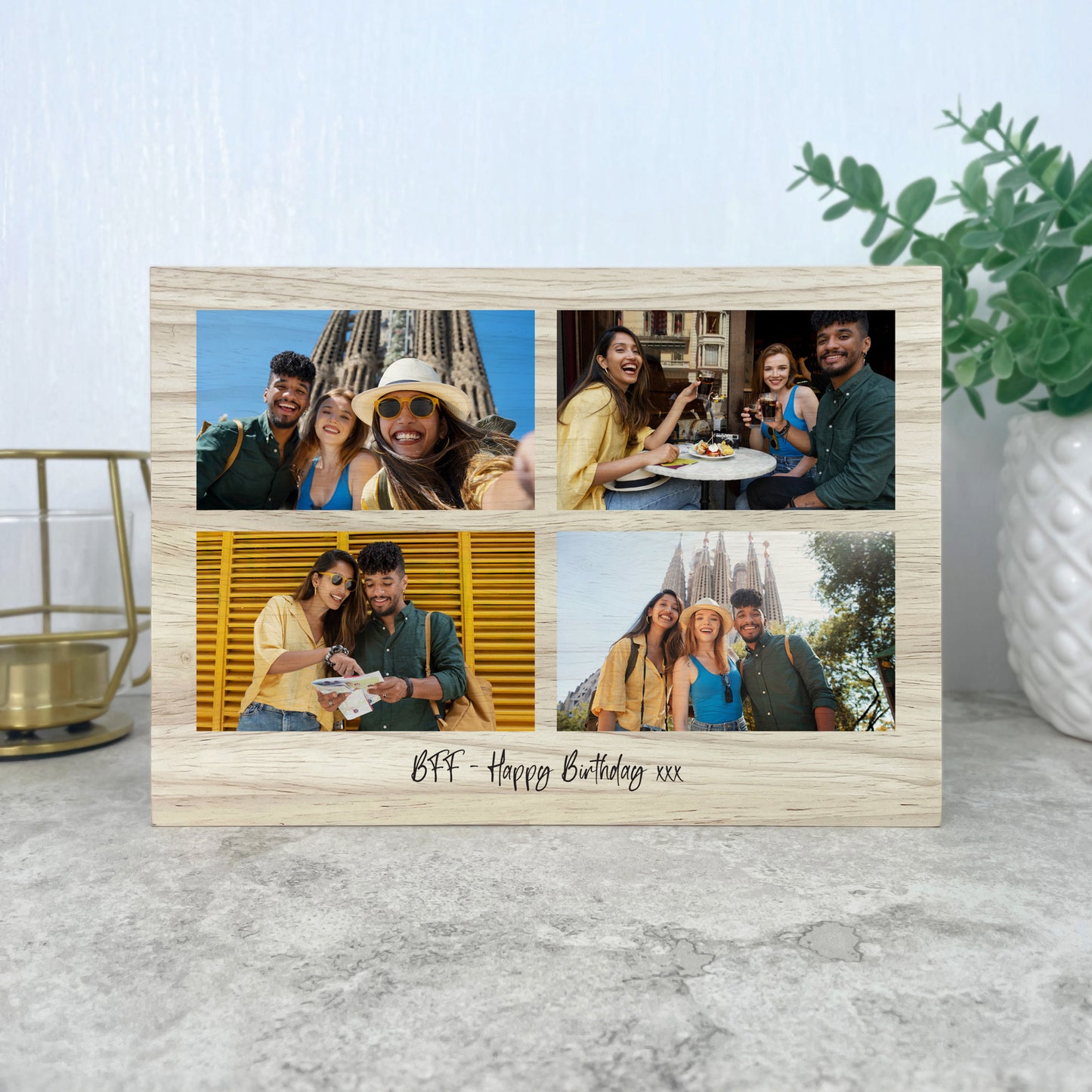 Personalised Freestanding Four Photo Giant Wooden Block (15cm x 21cm) - Landscape