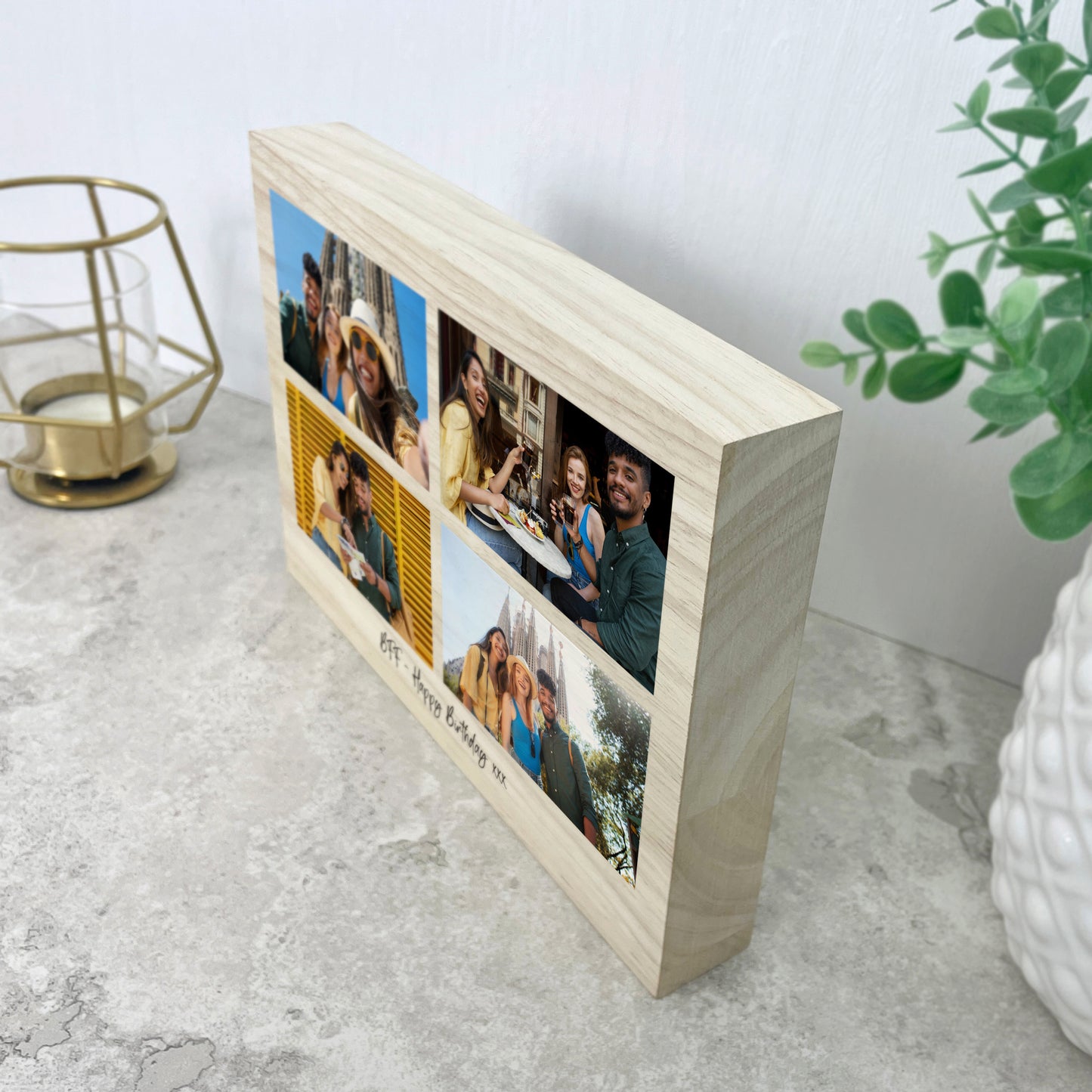 Personalised Freestanding Four Photo Giant Wooden Block (15cm x 21cm) - Landscape
