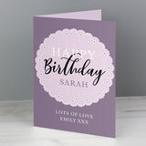 Personalised Lilac Lace Birthday Card