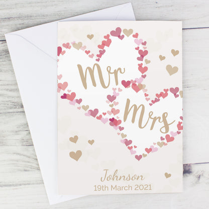 Personalised Mr & Mrs Confetti Hearts Wedding Card