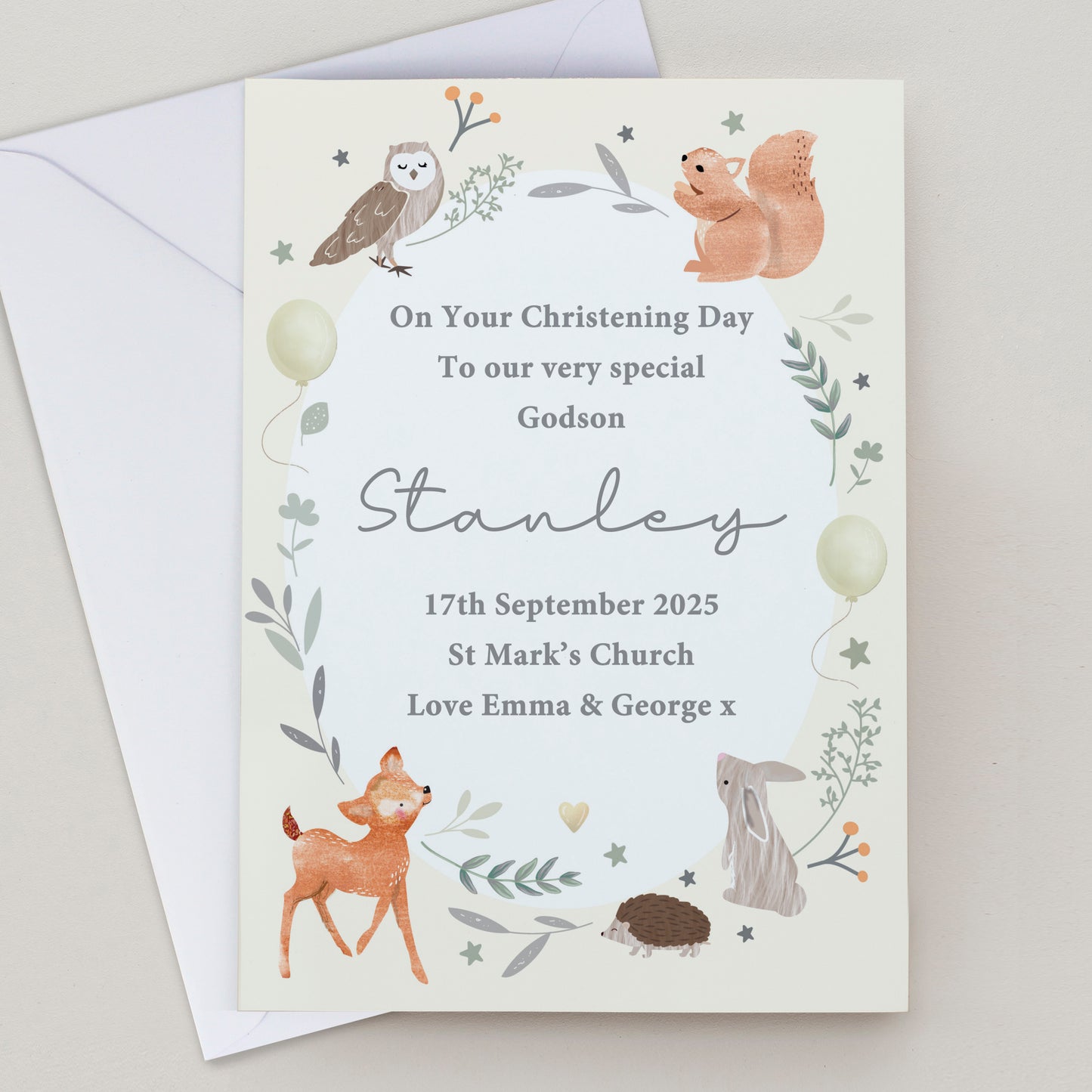 Personalised Woodland Animals New Baby Card