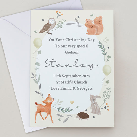 Personalised Woodland Animals New Baby Card