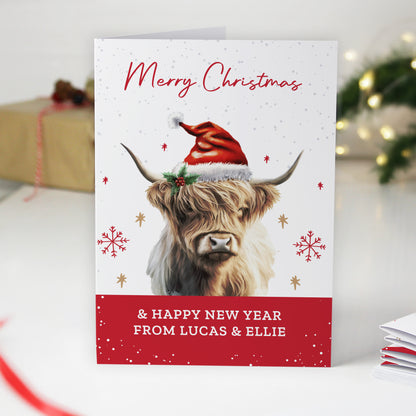 Personalised Highland Cow Pack of 10 Christmas Cards