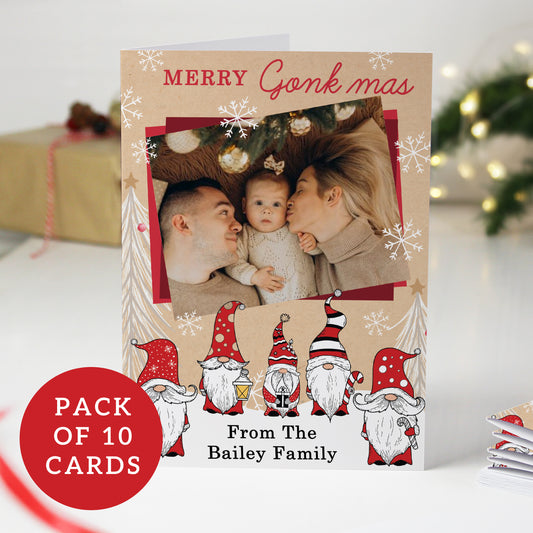 Personalised Photo Upload Pack of 10 Gonk Christmas Cards