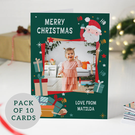 Personalised Photo Upload Pack of 10 Santa Christmas Cards