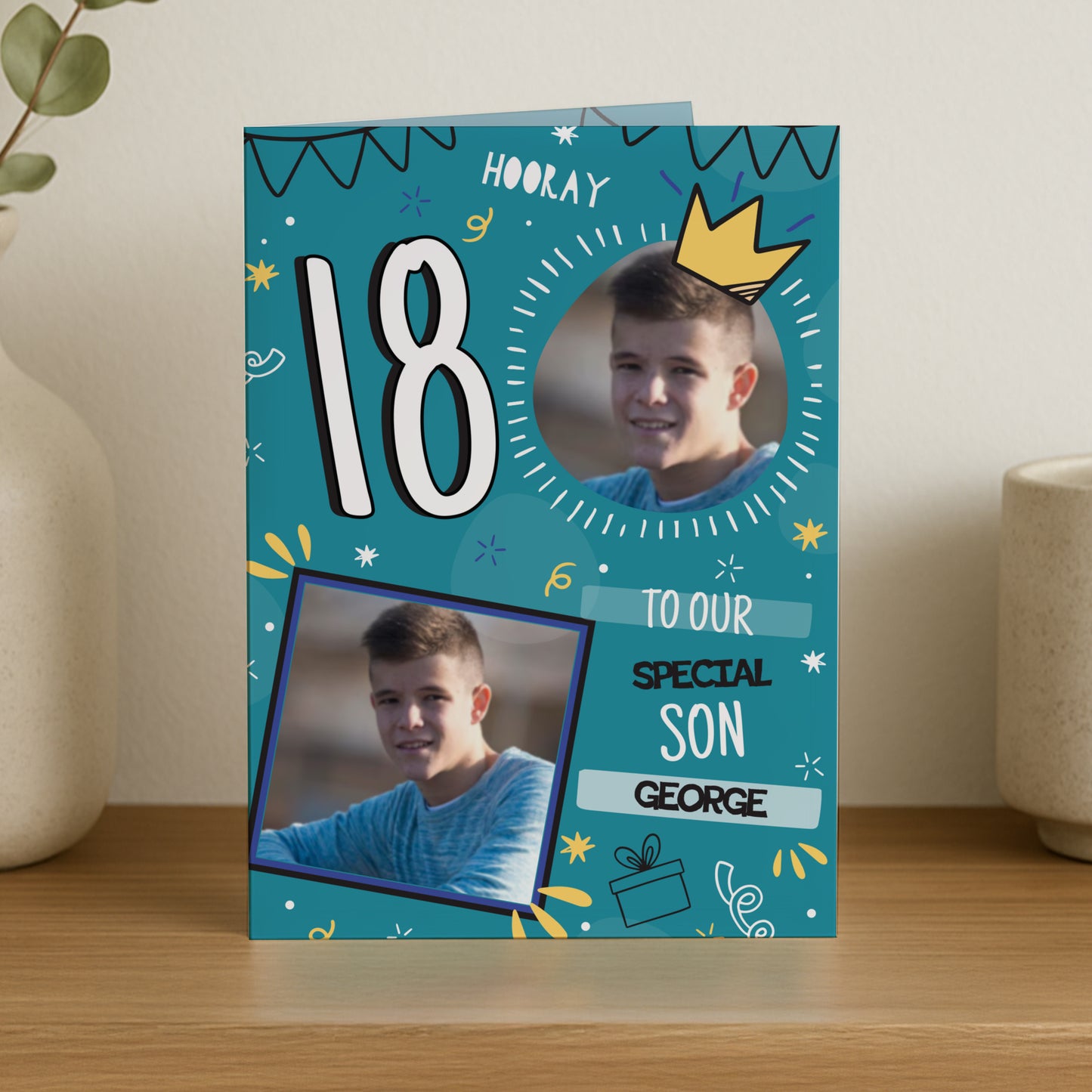 Personalised Photo Upload Blue Birthday Card