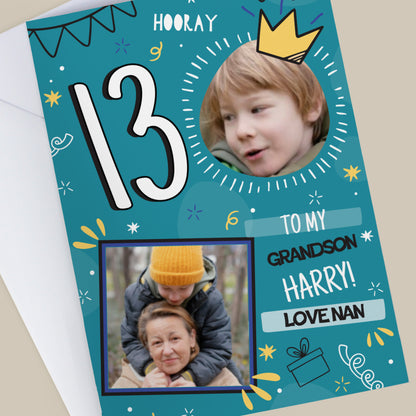 Personalised Photo Upload Blue Birthday Card