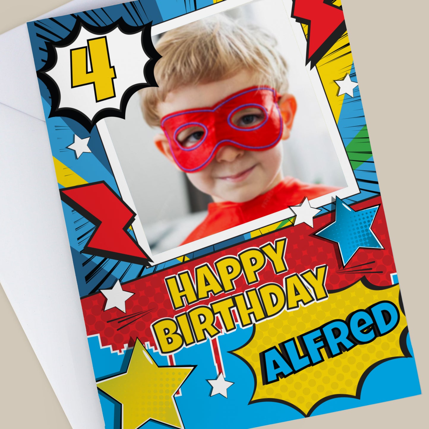 Personalised Photo Upload Superhero Birthday Card