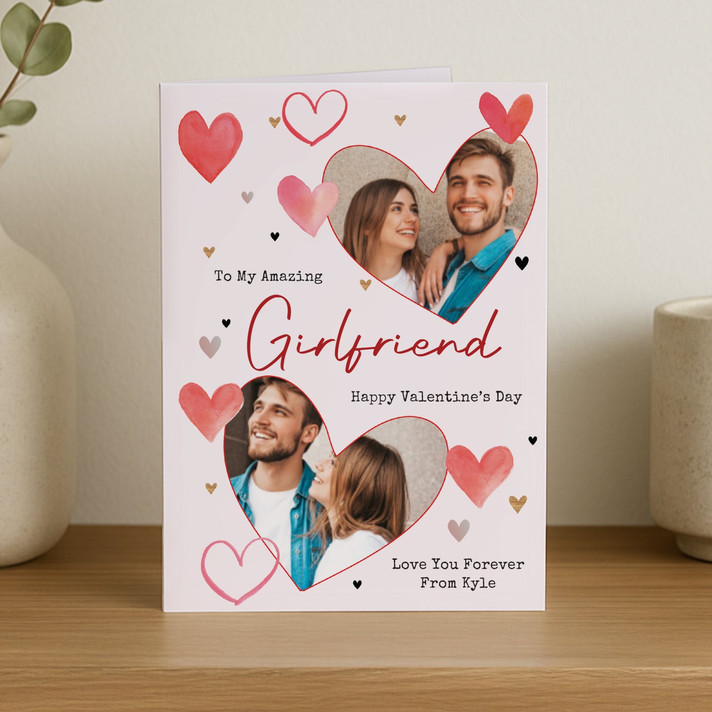 Personalised Photo Upload Red Hearts Card