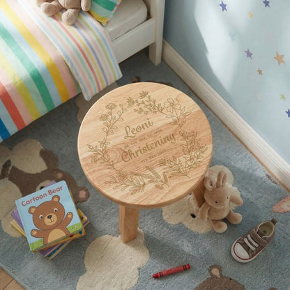 Personalised Engraved Wooden Toddler Stool - Floral | Custom Step Stool for Kids | Nursery Gift