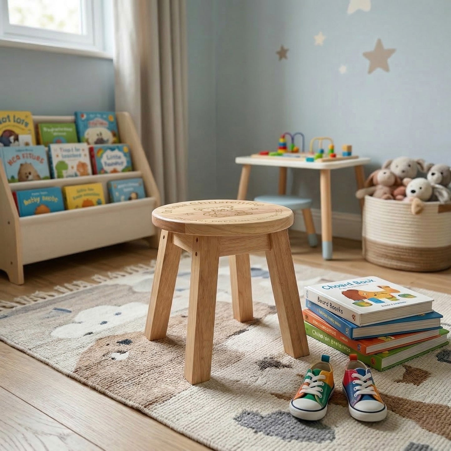 Personalised Engraved Wooden Toddler Stool - Teddy Bear | Custom Step Stool for Kids | Nursery Gift