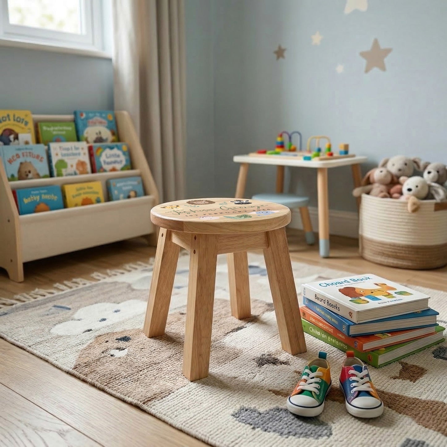 Personalised Wooden Toddler Stool - Jungle Animals | Custom Step Stool for Kids | Nursery Gift