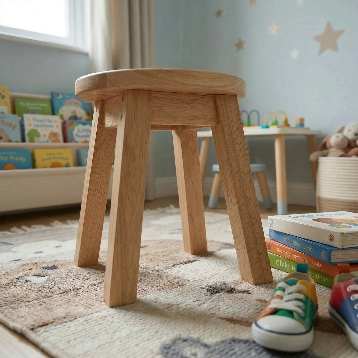Personalised Wooden Flower Alphabet Round Toddler Step Stool | Nursery Decor & First Birthday Gift