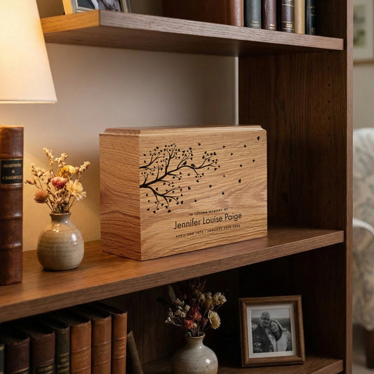 Personalised Slim Oak Urn For Cremation Ashes - Branch of Love Design